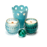 Two Green Blue Glass Candles Green Glass Ball